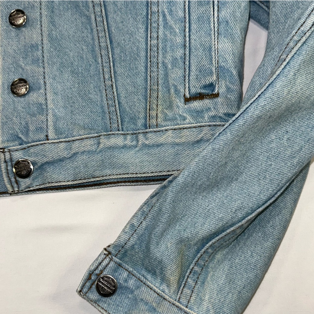 Harley Davidson Denim Cropped Ombré Jean Jacket XS Vintage Biker Motorcycle - Picture 12 of 14